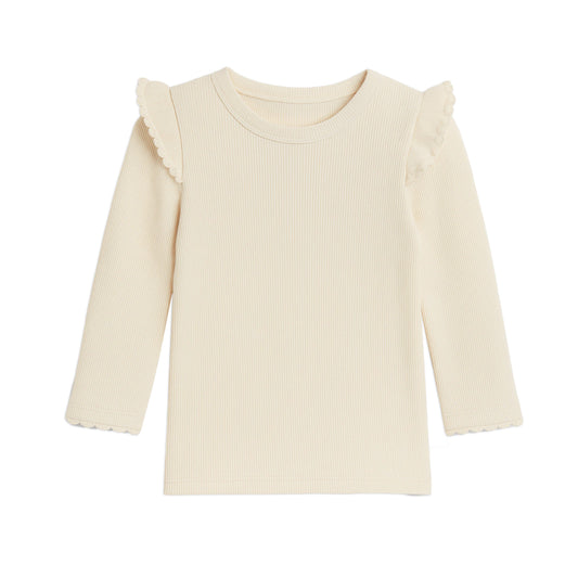 Organic Cotton Ribbed Ruffle Long Sleeve Top
