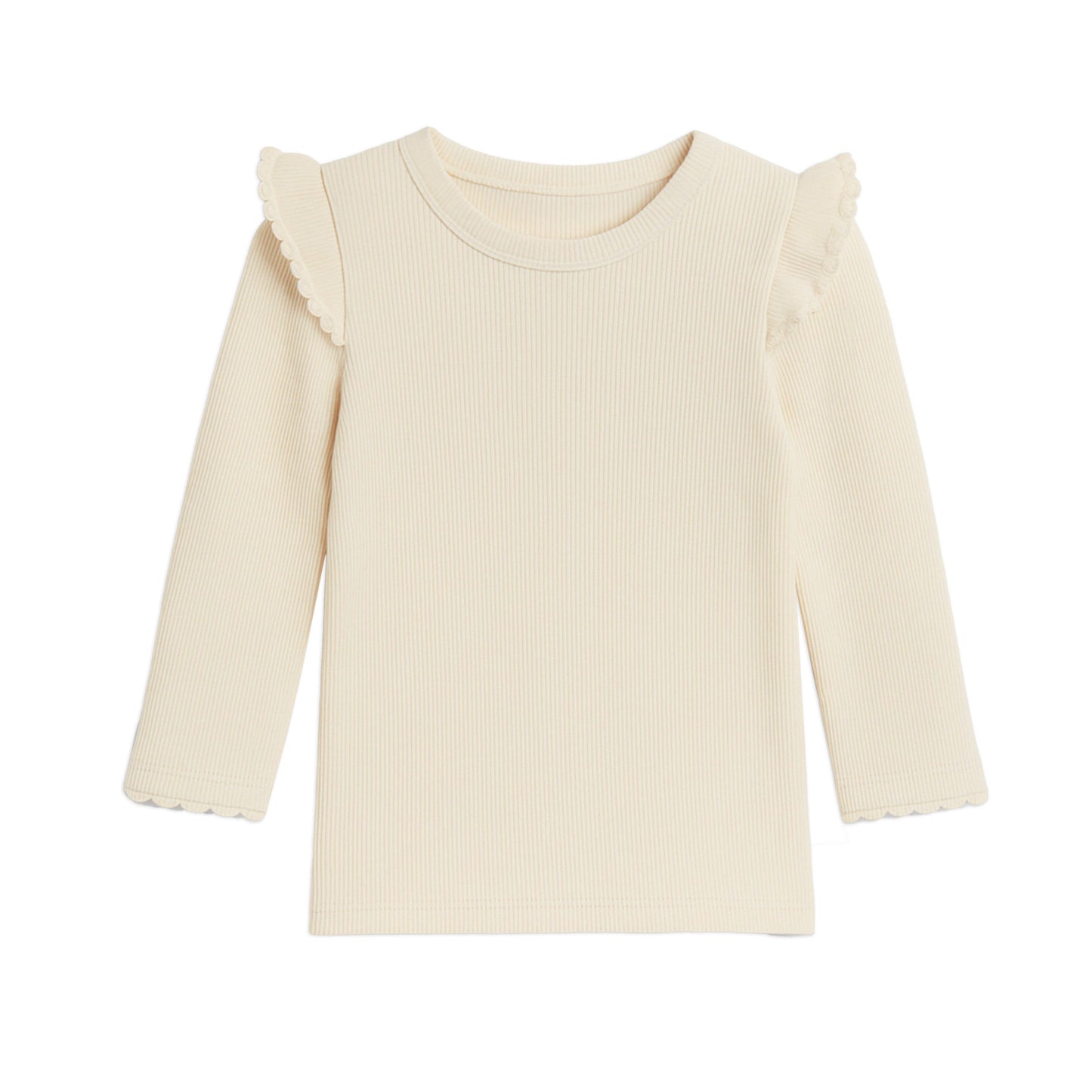 Organic Cotton Ribbed Ruffle Long Sleeve Top
