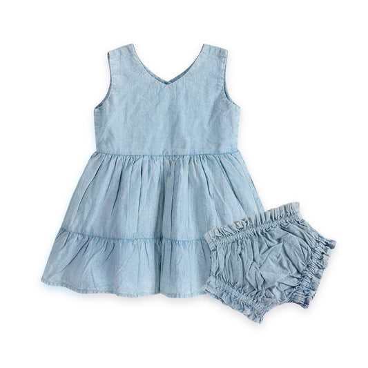 River Soft Hand-Dyed Denim Baby Dress + Bloomer (Organic)