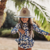 UPF50 Straw Lifeguard Hat- Blue Monstera