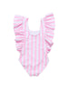 Pink Stripe Wide Frill Swimsuit