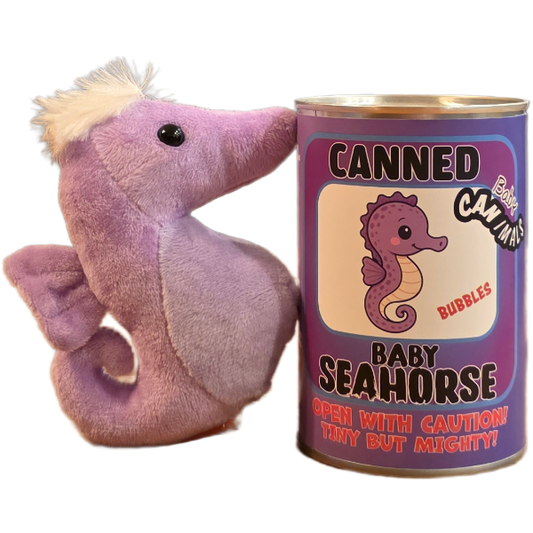 Canned Baby Seahorse | Stuffed Mini Seahorse Plush w/Jokes