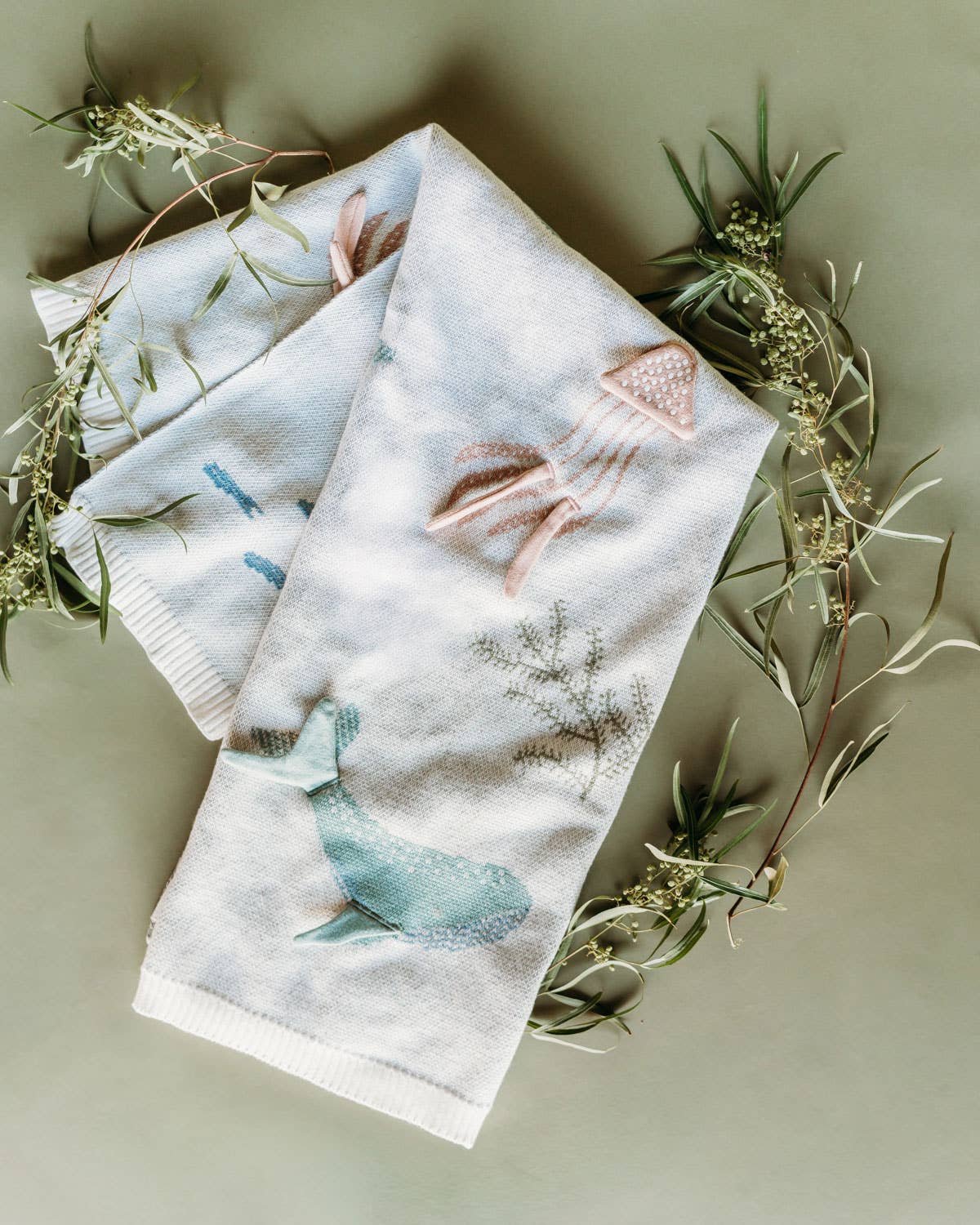 Ocean Jellyfish 3D - Organic Jacquard Knit Baby Blankets