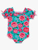 Girls Bright Blossoms Puff Sleeve One Piece Swimsuit