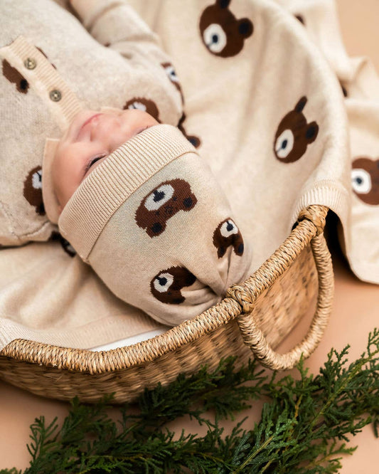 Bear Sweater Knit Round Baby Beanie Cap (Organic Cotton)
