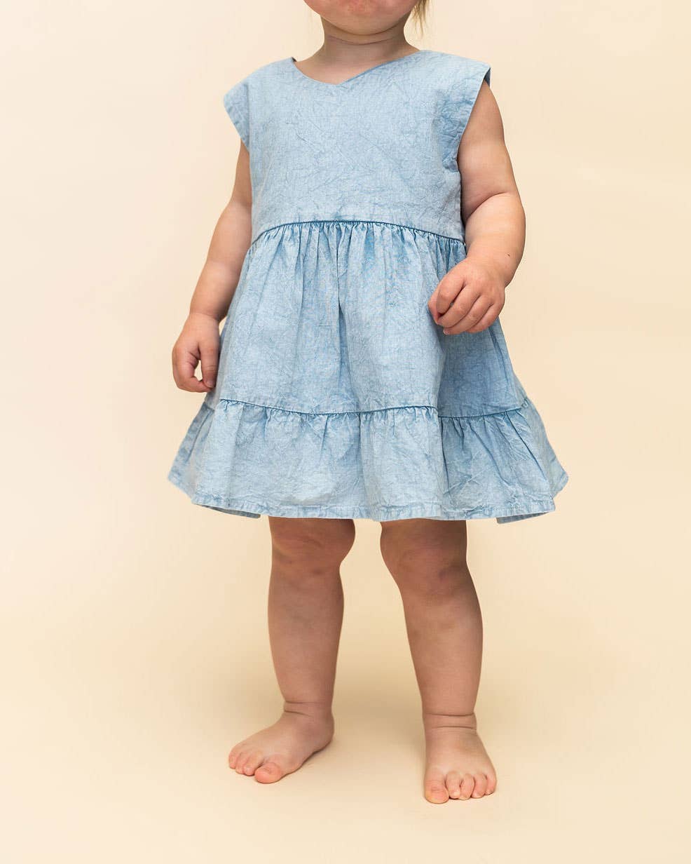 River Soft Hand-Dyed Denim Baby Dress + Bloomer (Organic)