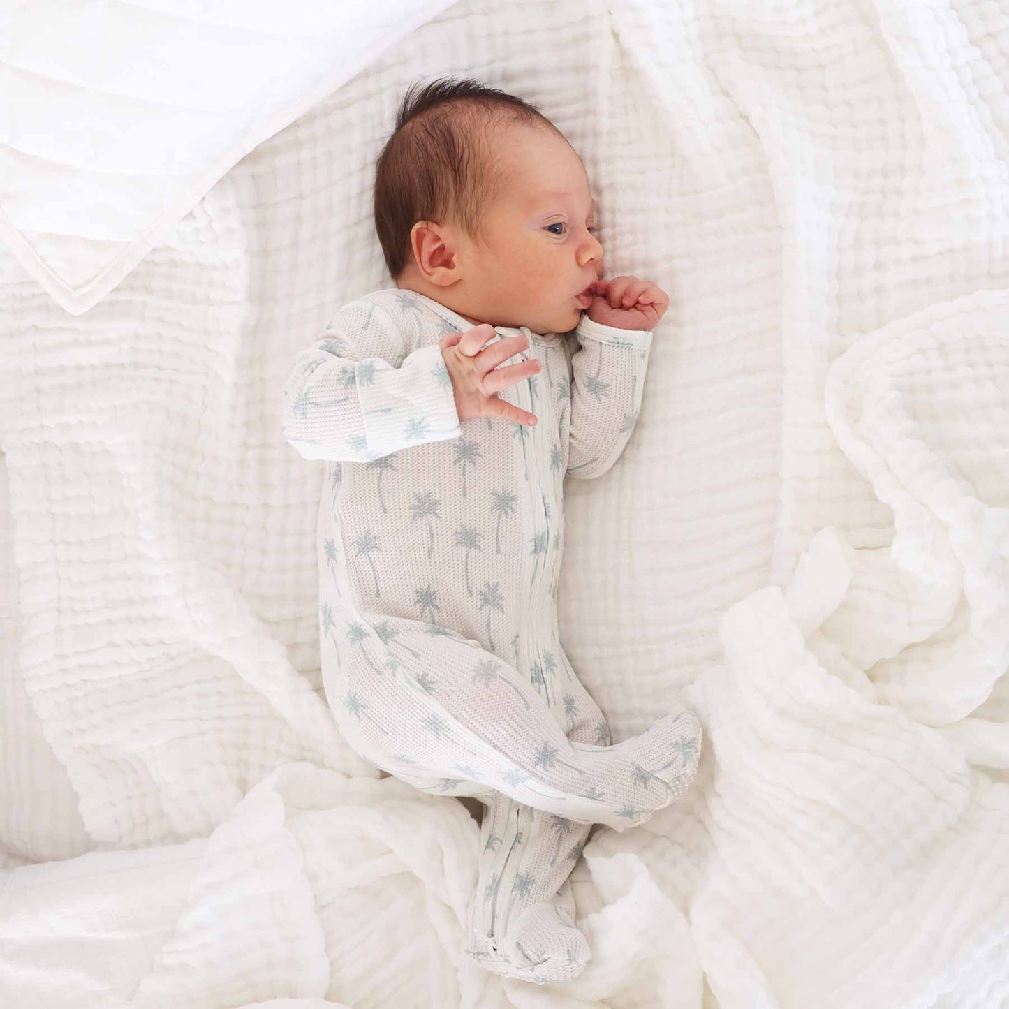 Preppy Palms Bamboo Waffle Zipper Footie