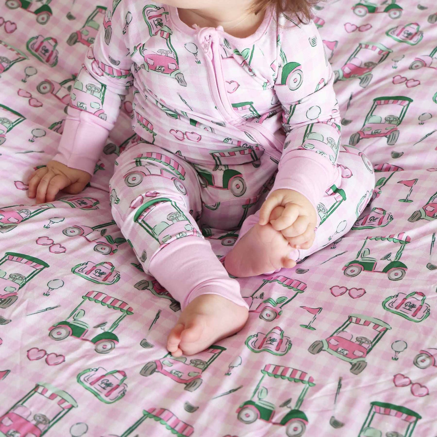 Convertible Zip Romper- Pink Golf