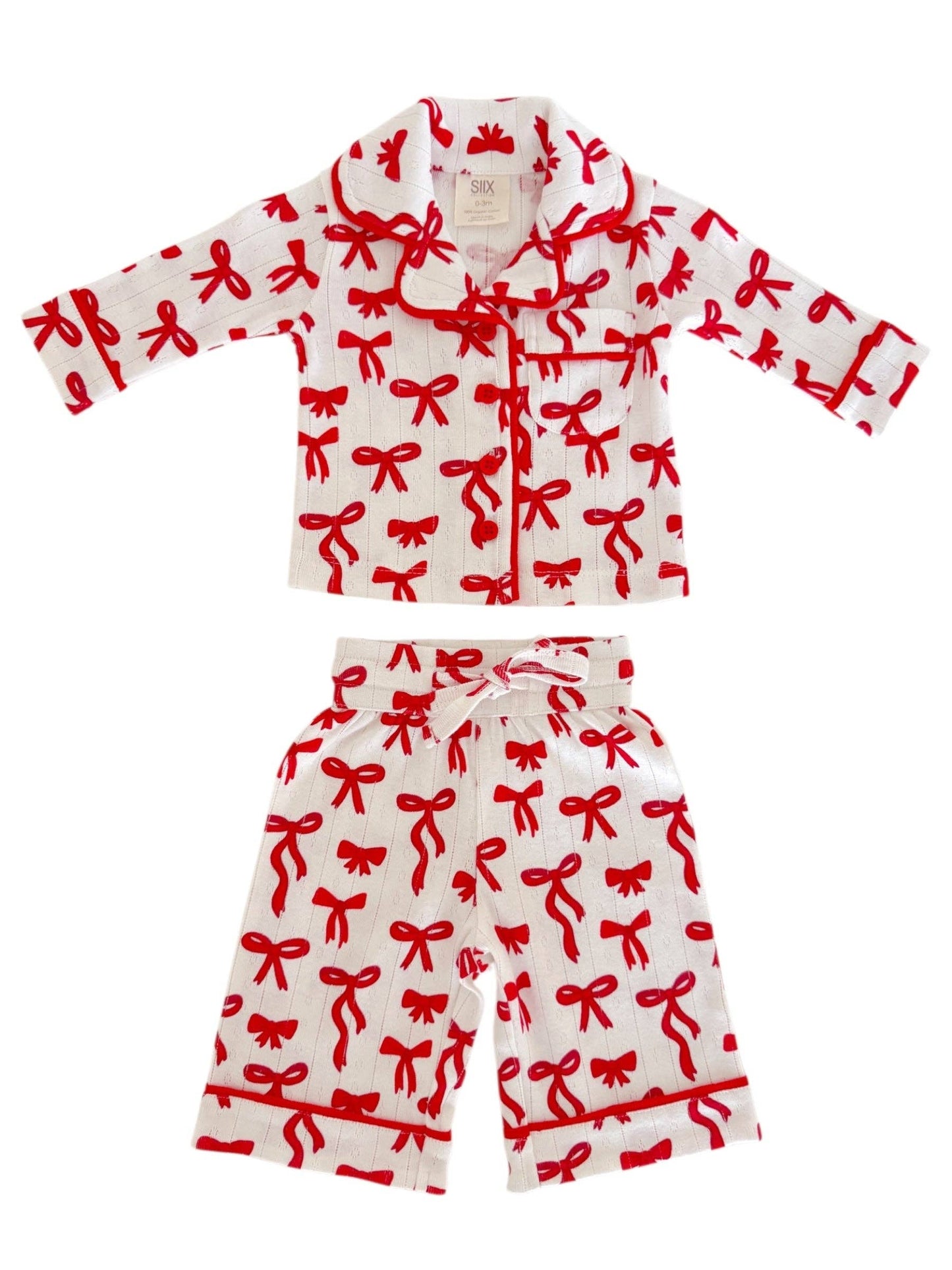 Organic Cotton Pointelle Lounge Set- Red Bows