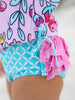 Bright Pink & Teal Floral Rash Guard Ruffle Swimsuit