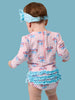 Baby Girls Pink Patriotic Gingham Long Sleeve One Piece Rash Guard Swimsuit with Signature Rear Ruffles
