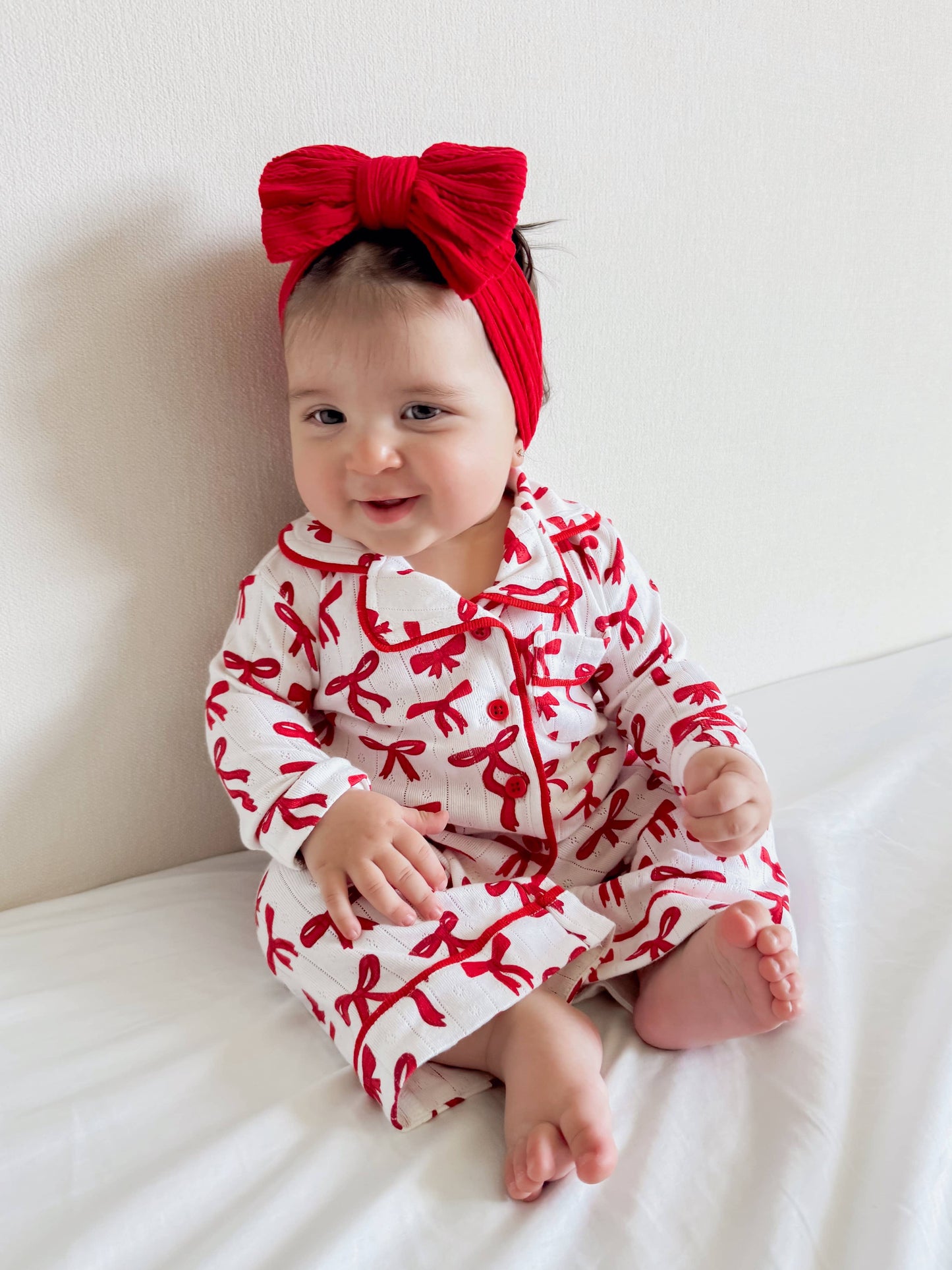 Organic Cotton Pointelle Lounge Set- Red Bows