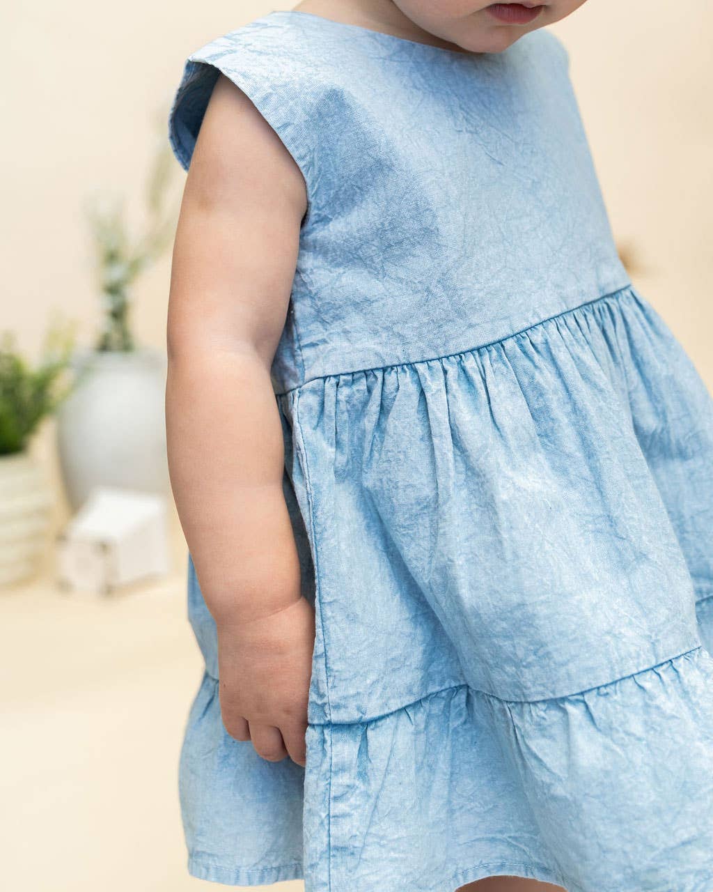 River Soft Hand-Dyed Denim Baby Dress + Bloomer (Organic)