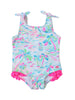 Girls Tropical Resort Tie Shoulder One Piece Swimsuit