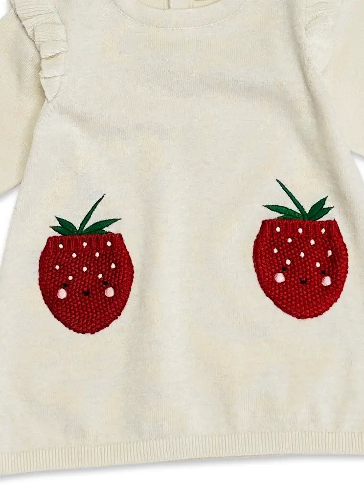 Organic Cotton Strawberry Embroidered Pocket Dress