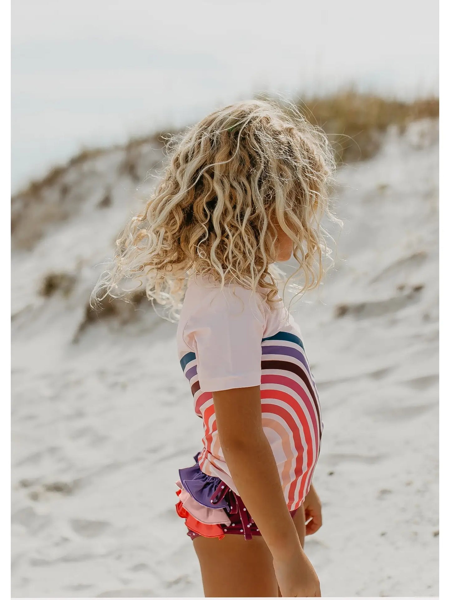 Pink & Purple Rainbow Rash Guard Ruffle Swimsuit