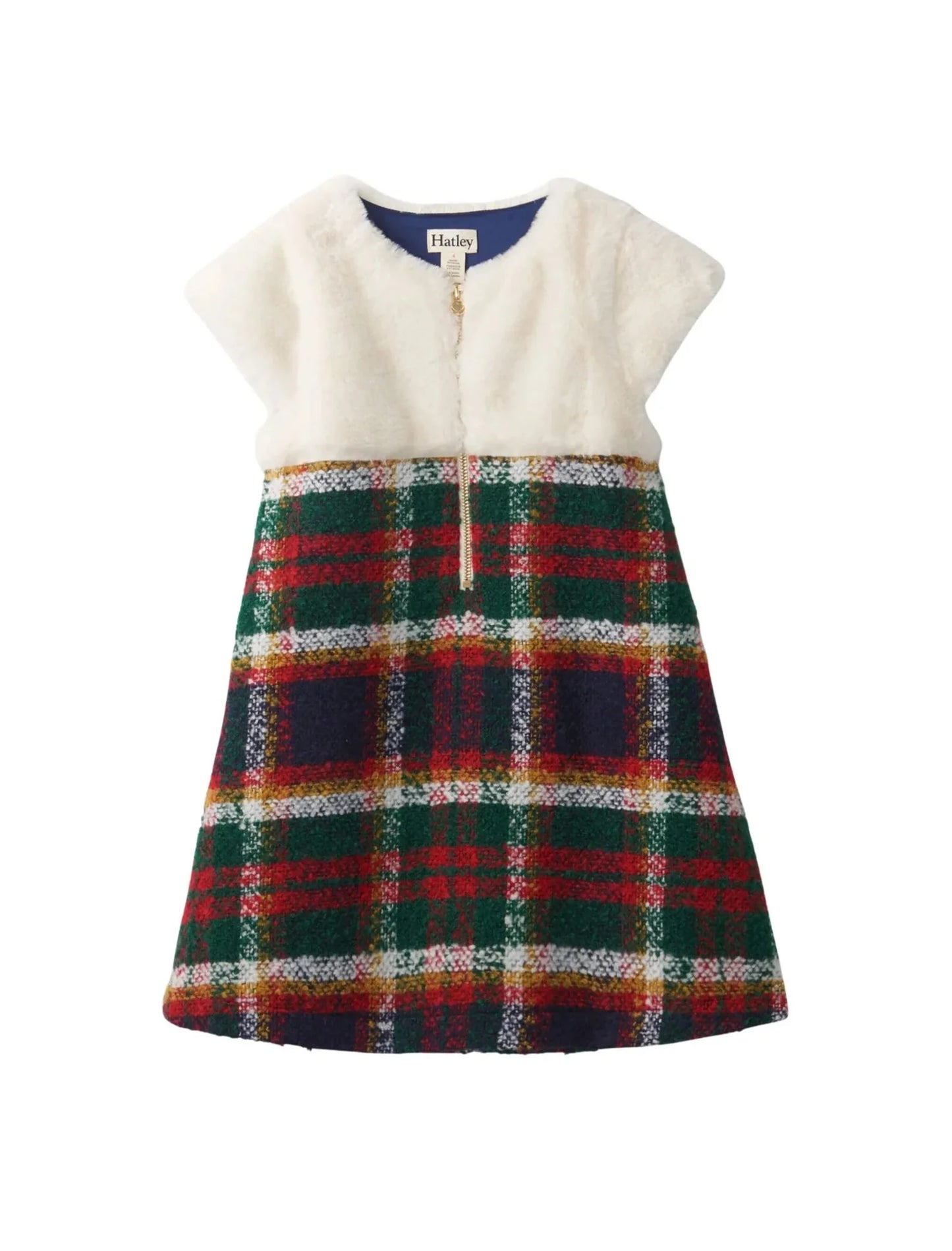 Celebration Plaid Faux Fur Dress