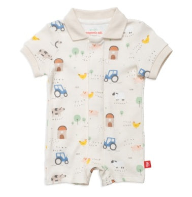 Organic Cotton Magnetic Romper Polo- Pasture